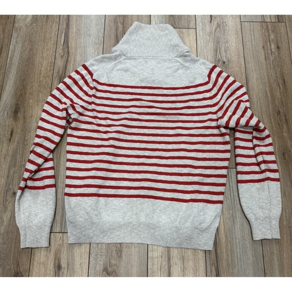 J Crew Sweater Mens XL Gray Red Stripes Shawl Collar Neck Button Pullover - Picture 5 of 5